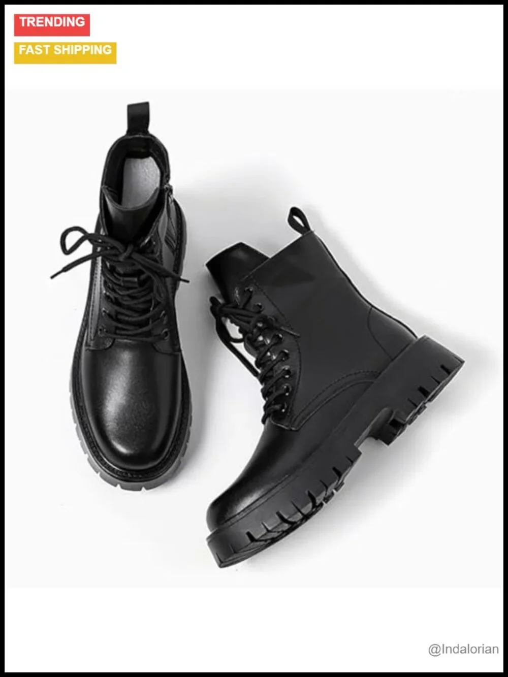 Men's Faux Leather Platform Combat Boots Lace Up Side Zipper Chunky Lug Sole